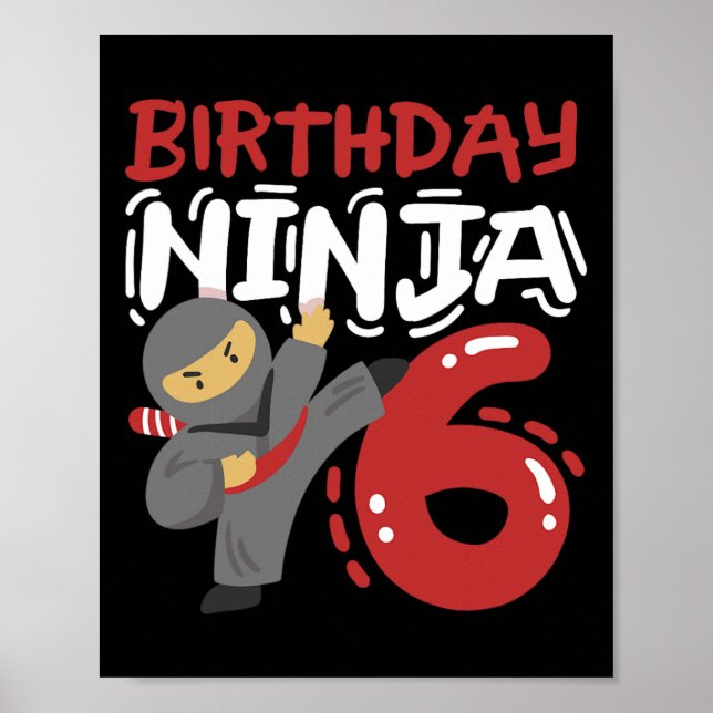 Póster Nacimiento Ninja 6 años Karate Niños 6 Nacimientos (Frente)