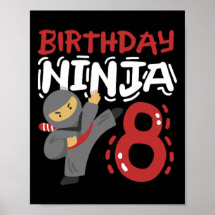 Póster Nacimiento Ninja 8 años Karate Niños 8 Nacimientos