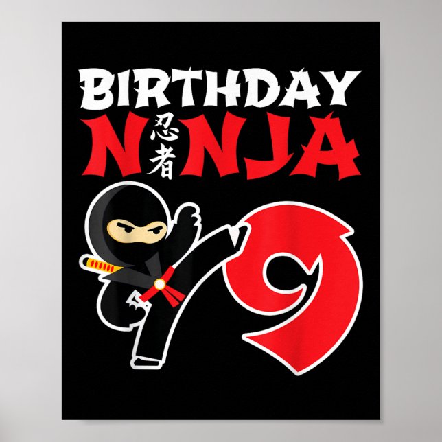Póster Nacimiento Ninja - Fiesta Ninja de 9 años - Cumple (Frente)