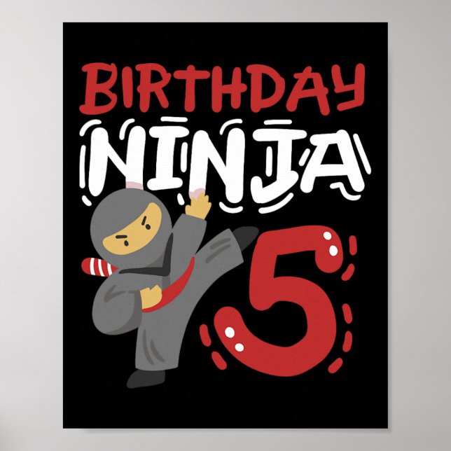 Póster Nacimiento Ninja Niños de Karate de 5 años 5 Nacim (Frente)