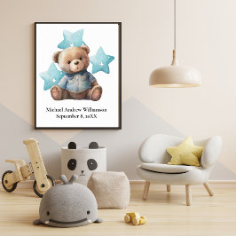 Póster Nacimientos Estatales Teddy Bear Azul Niño Nursera