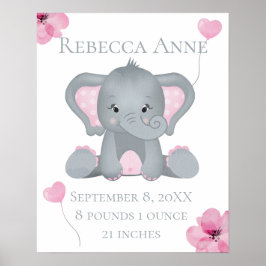 Póster Nacimientos personalizados elefante de bebé gris r