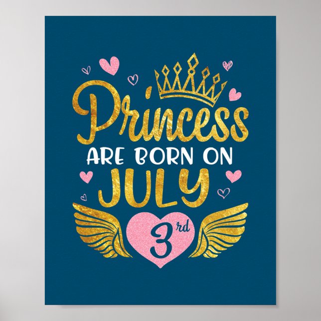 Póster Nació la princesa el 3 de julio, feliz cumpleaños (Frente)