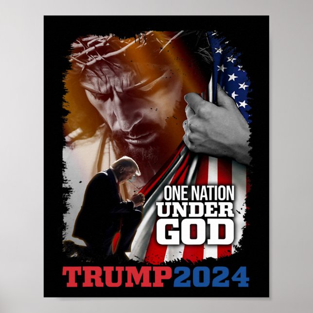 Póster Nación bajo Dios Presidente Trump 2024 América Chr (Frente)