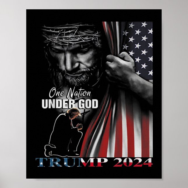 Póster Nación bajo Dios Trump 2024 Dios Bandera Americana (Frente)