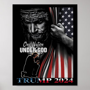 Póster Nación bajo Dios Trump 2024 Dios Bandera Americana