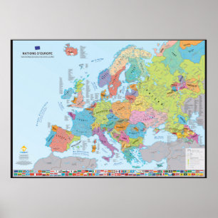 Póster Naciones d'Europe Carte des nations (en français)