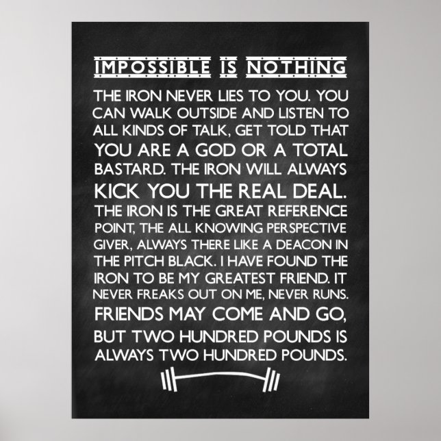 Póster Nada es imposible Gym Motivational Chalkboard (Frente)