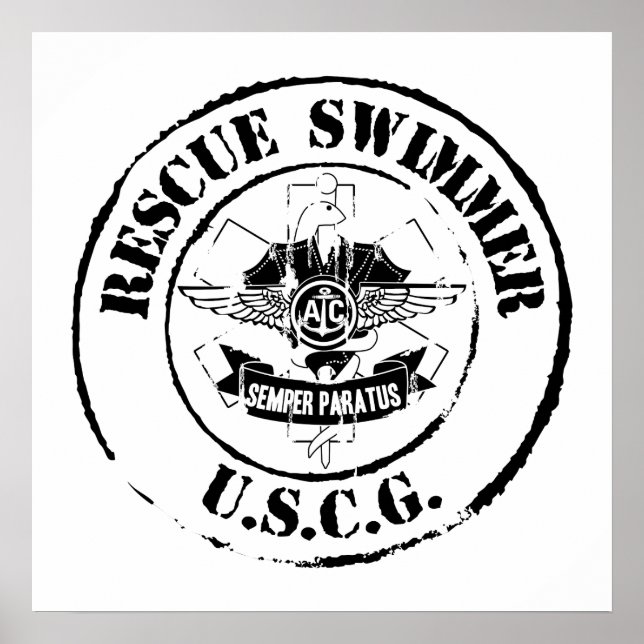 Póster Nadador de rescate (Grunge) (Frente)