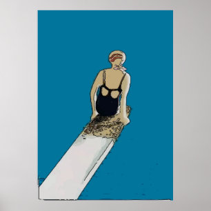 Póster Nadadora, mujer abstracta a bordo, añadir texto