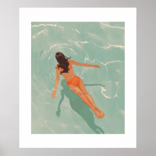 Póster Nadando en azul claro