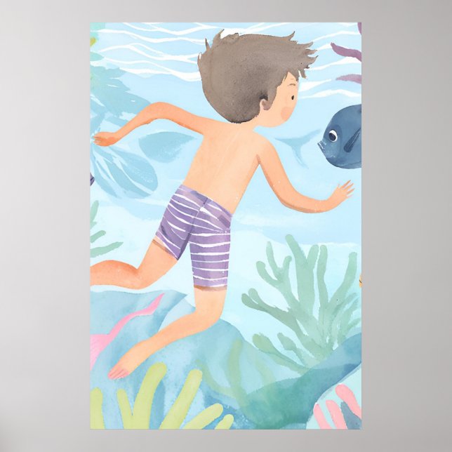 Póster Nadando en un arrecife de coral cálido (Frente)