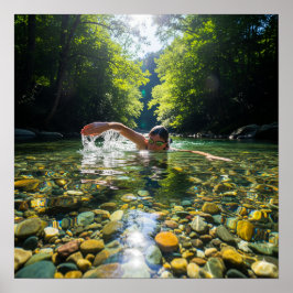 Póster Nadando en una corriente transparente
