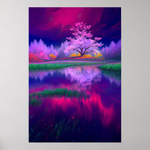 Póster Nadando puros hues en la pradera en el ocaso