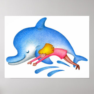 Póster Nadar con delfines.