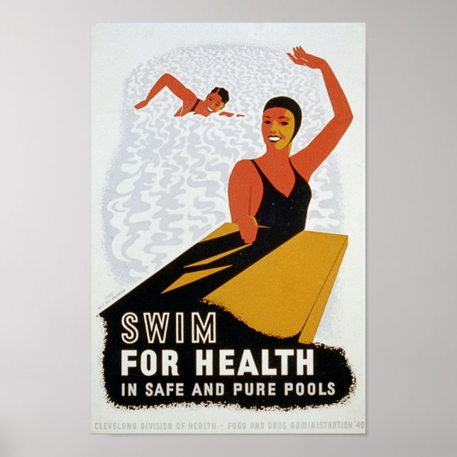 Póster Nadar para disfrutar de la salud en piscinas segur (Frente)