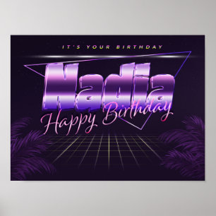 Póster Nadia Nombre Apellido cartel retro lila Cumpleaños