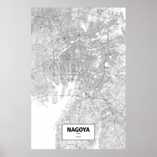 Póster Nagoya, Japón (negro en blanco)