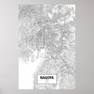 Póster Nagoya, Japón (negro sobre blanco)
