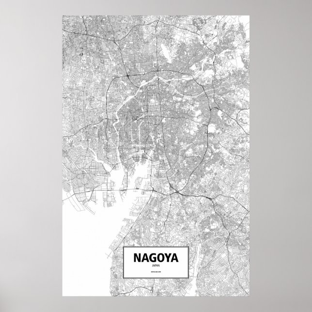 Póster Nagoya, Japón (negro sobre blanco) (Frente)
