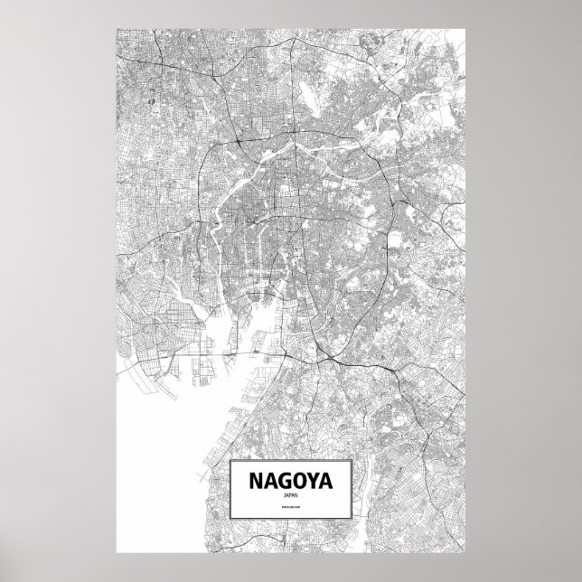 Póster Nagoya, Japón (negro sobre blanco) (Frente)