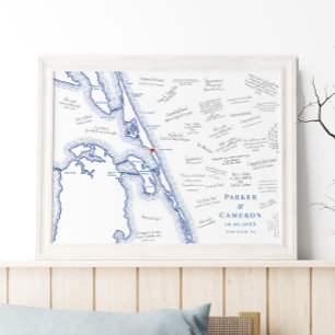 Póster Nags Head NC Map Elegant Wedding Guest Book Poster