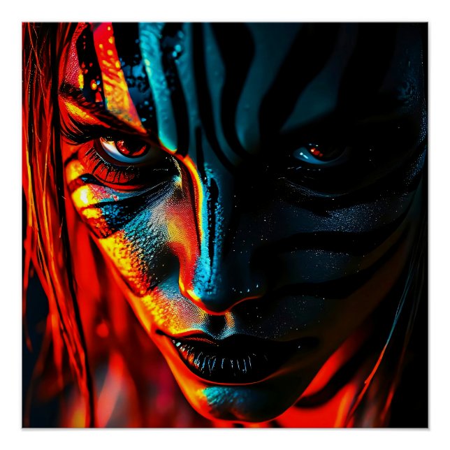 Póster Nahaufnahme: Frau mit Zebramuster im Gesicht