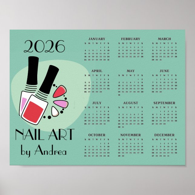 Póster Nail Art Manicure Design 2026 Calendar Poster (Frente)
