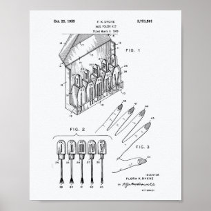 Póster Nail Poland Kit 1955 Patent Art White Paper