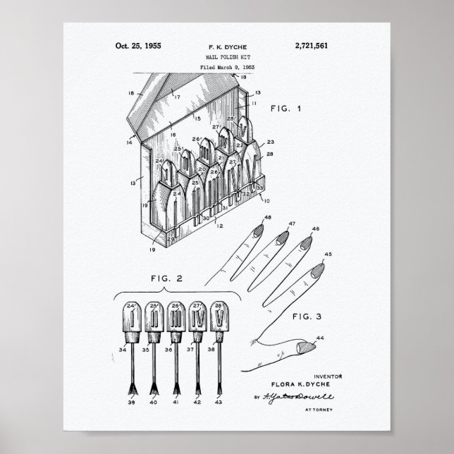 Póster Nail Poland Kit 1955 Patent Art White Paper (Frente)