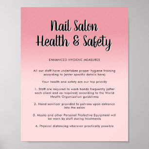Póster Nail Salon Health Pink Script Font Covid Safety