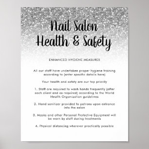 Póster Nail Salon Health Safety Poster Silver Glitter