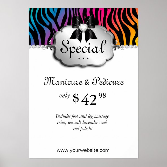 Póster Nail Salon Poster Zebra Rainbow Hair (Frente)