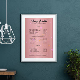 Póster Nail Tech Esthetician Price List Rosa Gold