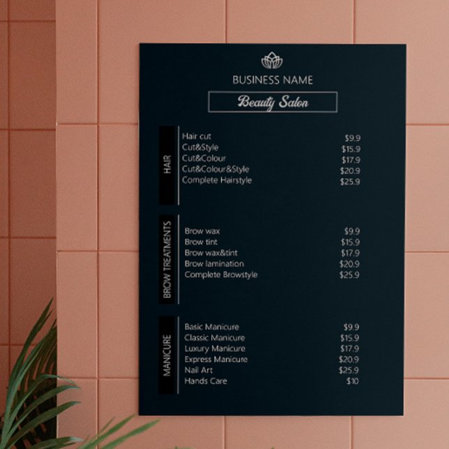 Póster Nail Tech Estheticist Price List Black White Gray (Nail Tech Esthetician Price List Black White Gray Poster)