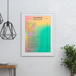 Póster Nail Tech Price List Coloract Abstract Watercolor