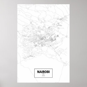 Póster Nairobi, Kenia (negro sobre blanco)
