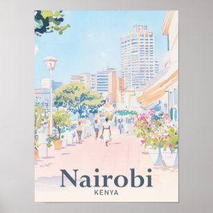 Póster Nairobi Kenya Watercolor Painting Travel (Viajes d