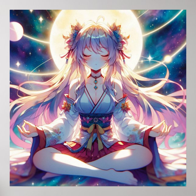 Póster Namaste Anime Chica Meditando (Frente)