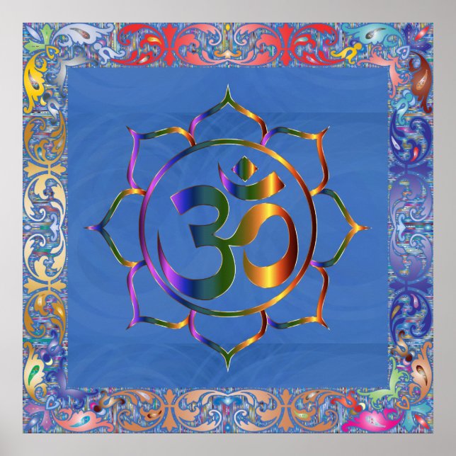 Póster Namaste Aum Om & Lotus con borde de cosecha arcoir (Frente)
