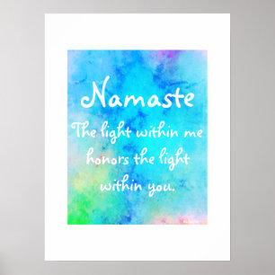 Póster Namaste Blue Green Meditation Yoga Watercolor