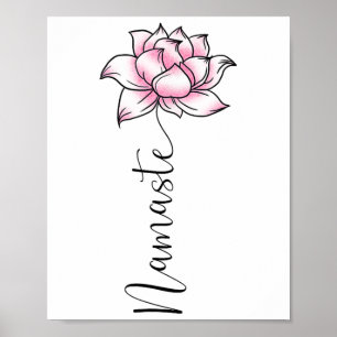 Póster Namaste Lilly Loto Flor Rosa Lindo Hindi Yoga Lo