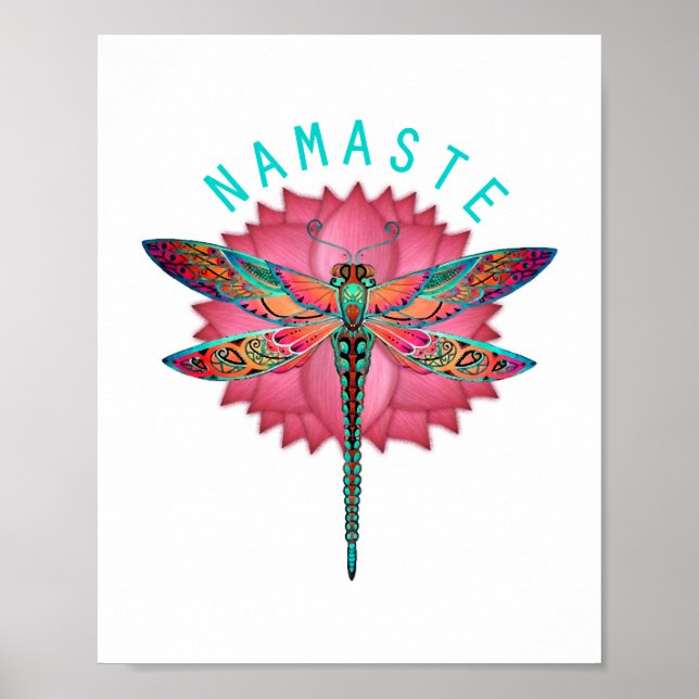 Póster Namaste Lotus Dragonfly Yoga (Frente)