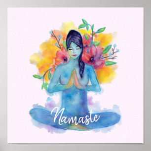 Póster Namaste Watercolor Meditación con texto