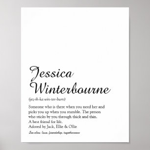 Póster Name Definition Chic Script Black and White