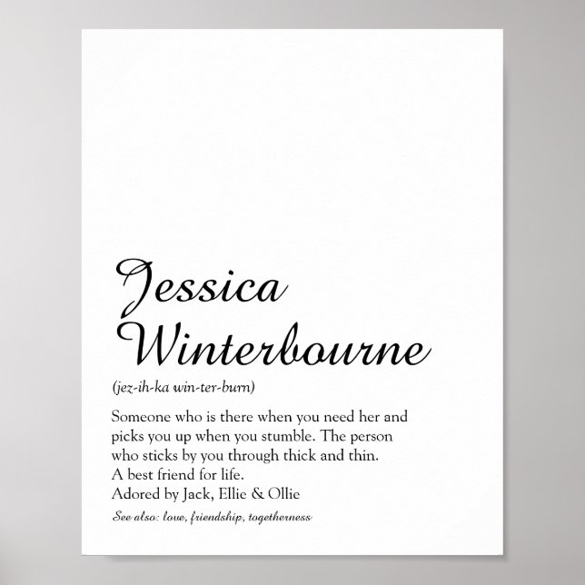 Póster Name Definition Chic Script Black and White (Frente)