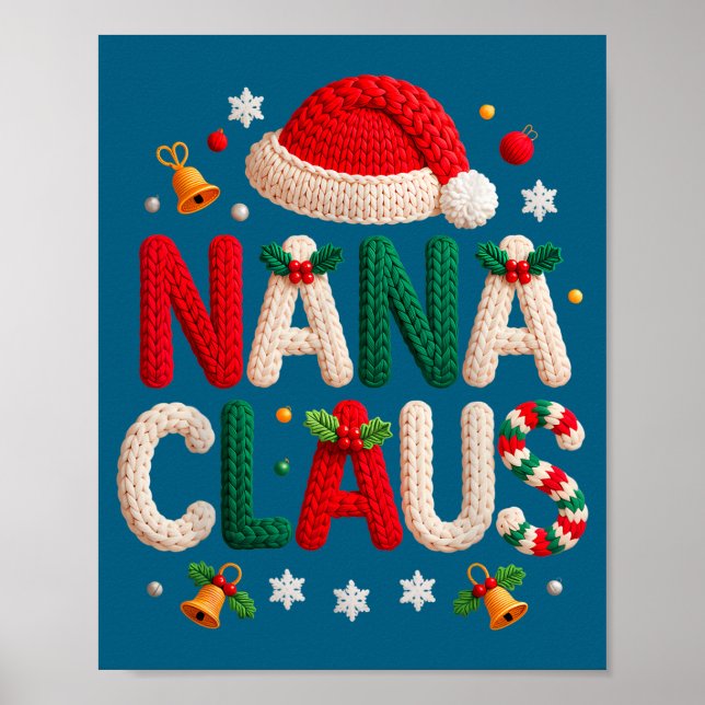 Póster Nana Claus Knitted Design Grandma Pajama Family Ma (Frente)