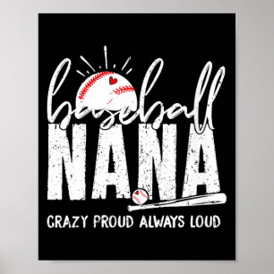 Póster Nana de béisbol femenino loca orgullosa fuerte div