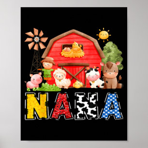 Póster Nana Granja Vaca Roja Cumpleaños Niño Familia Comb