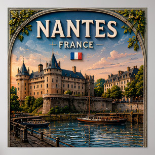 Póster 🌙 Nantes Francia Vistas del Castillo y el Río a l
